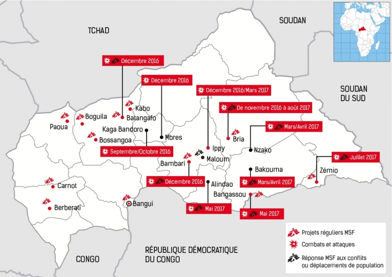 Réponses de MSF aux conséquences des attaques sur la population en 2016/2017.
 © MSF