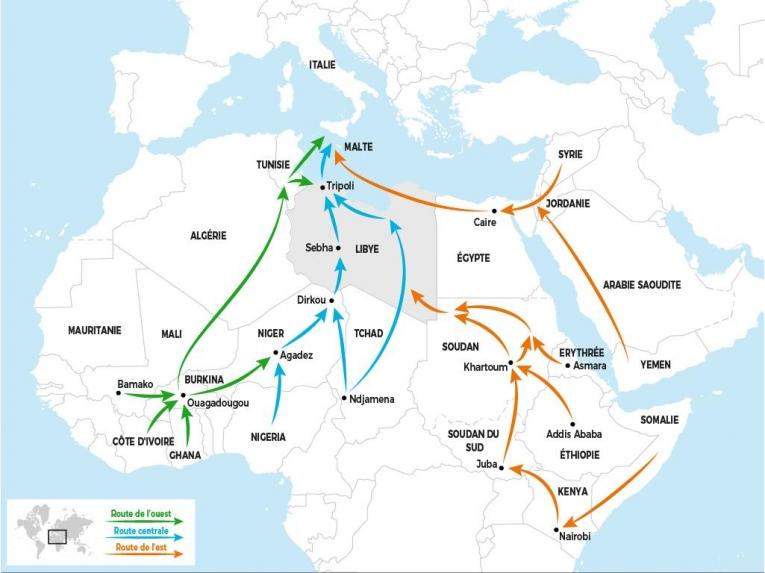 Principales routes migratoires vers la Libye et l’Europe
 © MSF