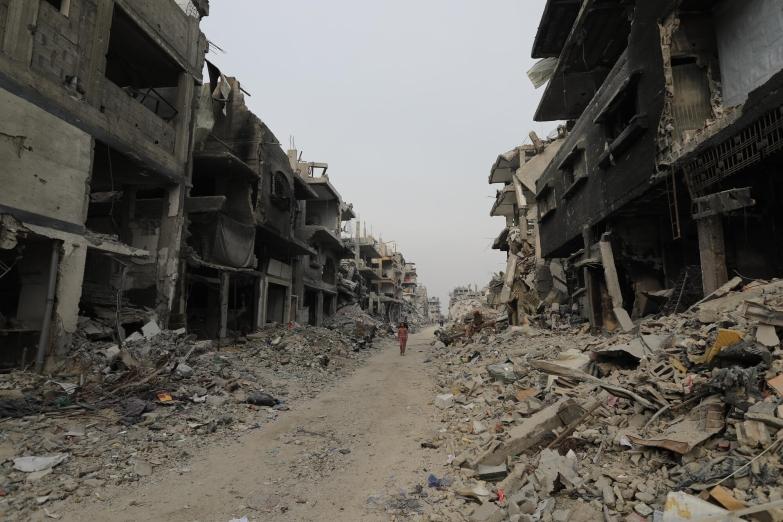 Rues et bâtiments détruits à Beit Lahia, au nord de la bande de Gaza, février 2025.