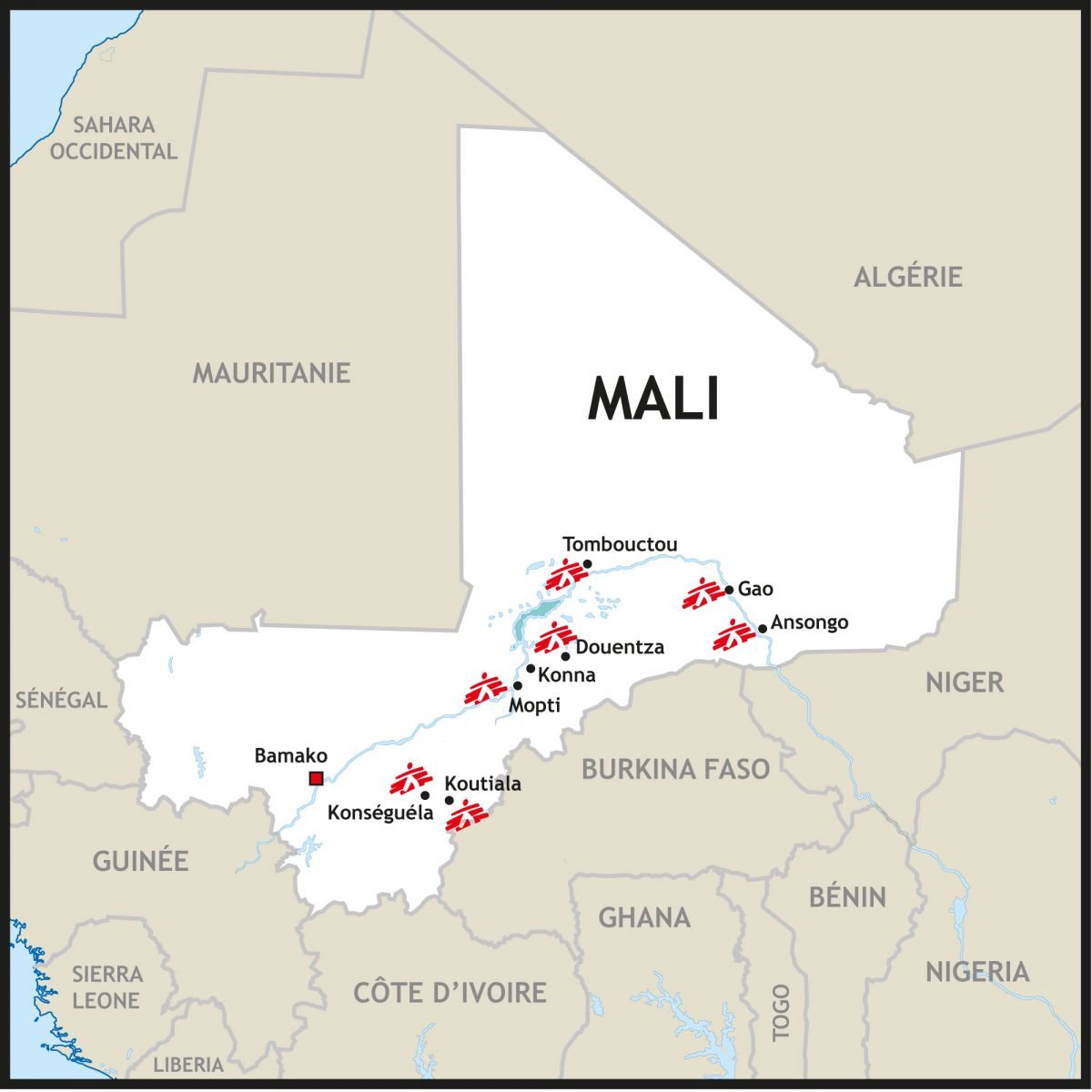Carte des activités MSF au Mali