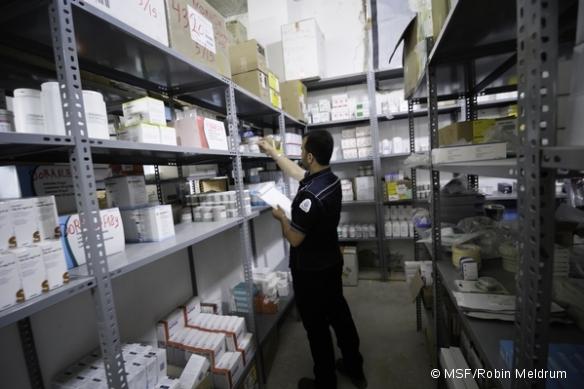 Pharmacie d'un hôpital MSF dans le nord de la Syrie