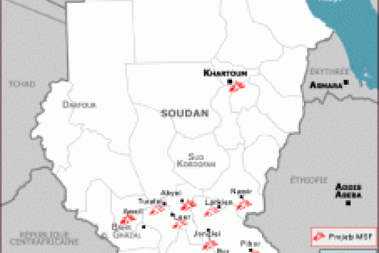 Carte des différents projets MSF au Sud Soudan