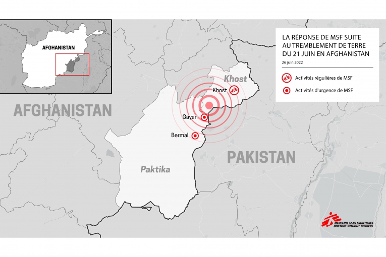 carte des activités de MSF en Afghanistan suite au sésime – juin 2022