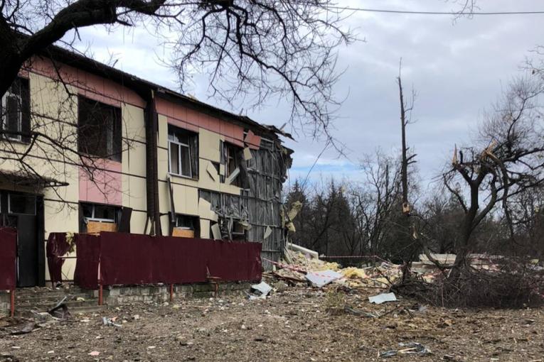 Vue de l'hôpital de Selydove touché par deux missiles le 20 novembre 2023. Ukraine.