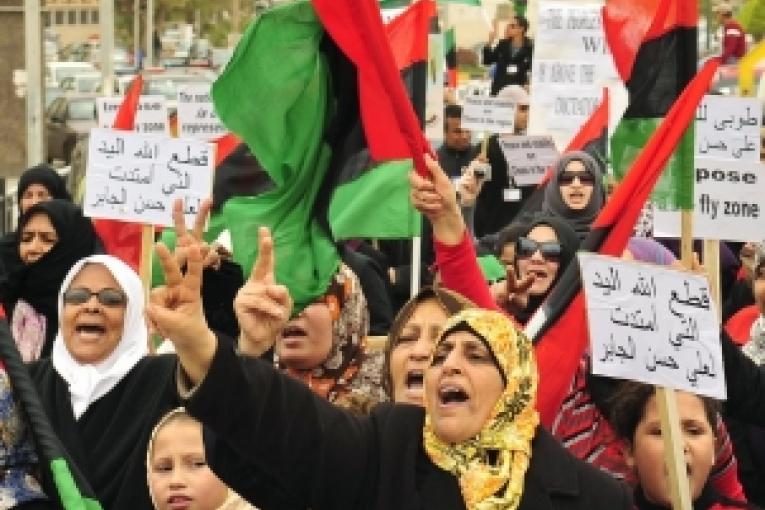 Des manifestants à Benghazi en Libye le 15 mars 2011