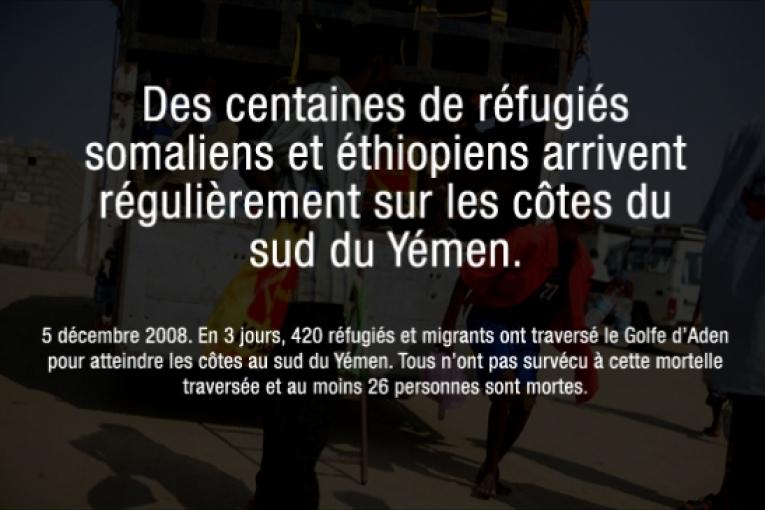 Yémen le 5 décembre 2008. En 3 jours 420 réfugiés et migrants ont traversé le Golfe d'Aden pour atteindre les côtes au sud du Yémen. Tous n'ont pas survécu à cette mortelle traversée et au moins 26 personnes sont mortes.