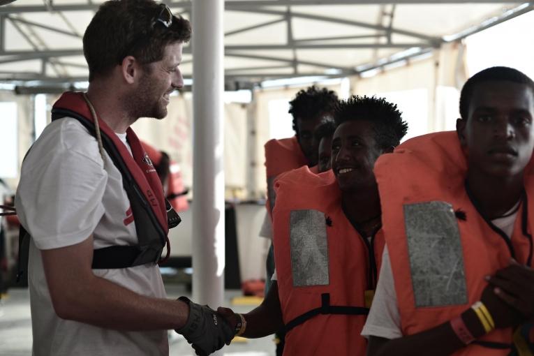 A bord de l'Aquarius, navire de recherche et de sauvetage affrété par SOS MEDITERRANEE en partenariat avec Médecins Sans Frontières. 10 juin 2018.