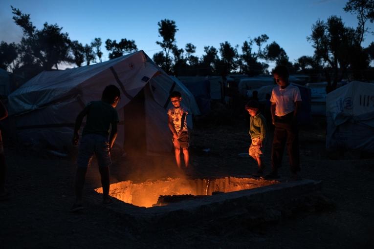 Camp de Moria sur l'île de Lesbos. Grèce. 2018