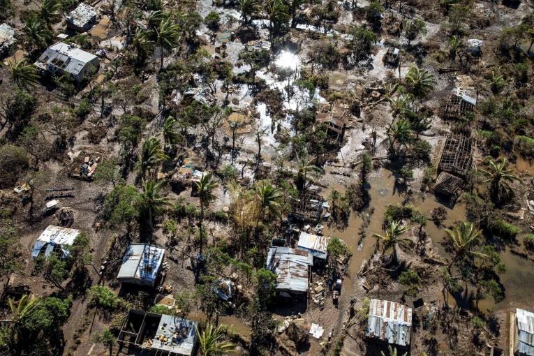 Vue aérienne de la ville de Buzi après le passage du cyclone Idai. 2019. Mozambique.