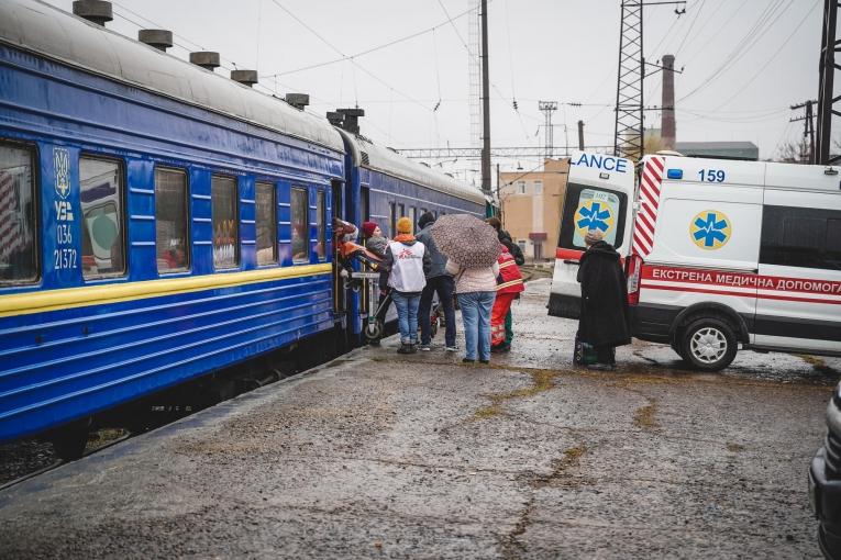 Arrivée du train médicalisé à Lviv. 1er avril 2022. Ukraine.