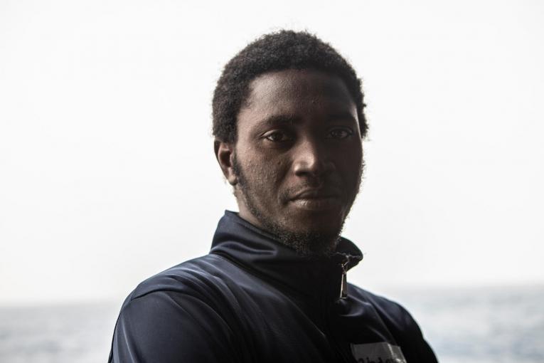 Abdoulie, à bord du Geo Barents, le navire MSF de recherche et de sauvetage en Méditerranée centrale. 2022.