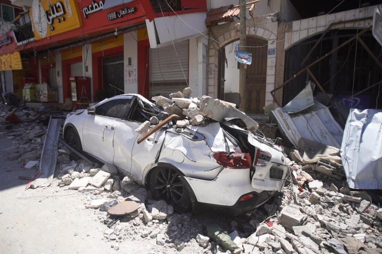 Vue d'une rue de la ville de Gaza détruite lors des bombardements de mai 2021. 