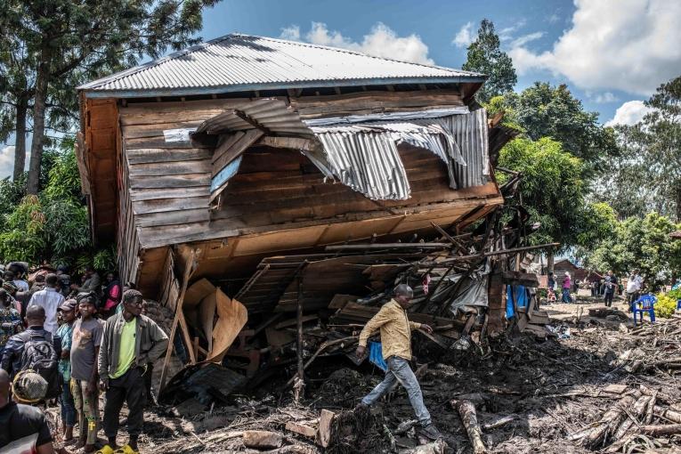 Une maison détruite suite aux inondations qui ont touché l'est de la République démocratique du Congo le 4 mai 2023. 