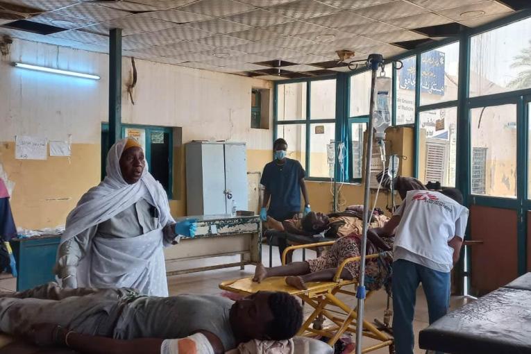 Vue d'une salle de l'hôpital Bashair de Khartoum, utilisée par les équipes MSF dans le cadre d'un afflux massif de blessés qui a eu lieu en septembre 2023. Soudan.