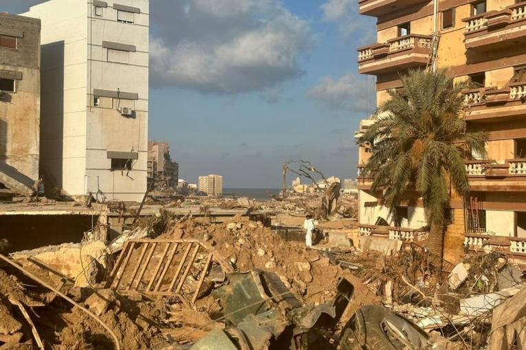 Vue de Derna après les inondations qui ont touché la ville la nuit du 10 au 11 septembre 2023.