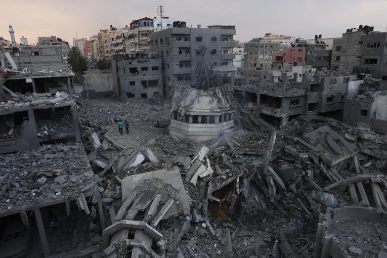 Vue des destructions à Gaza, provoquées par les bombardements israéliens. Octobre 2023. 