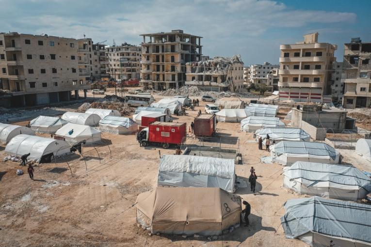 Vue aérienne d'un centre de personnes déplacées le 6 février 2023. Syrie.