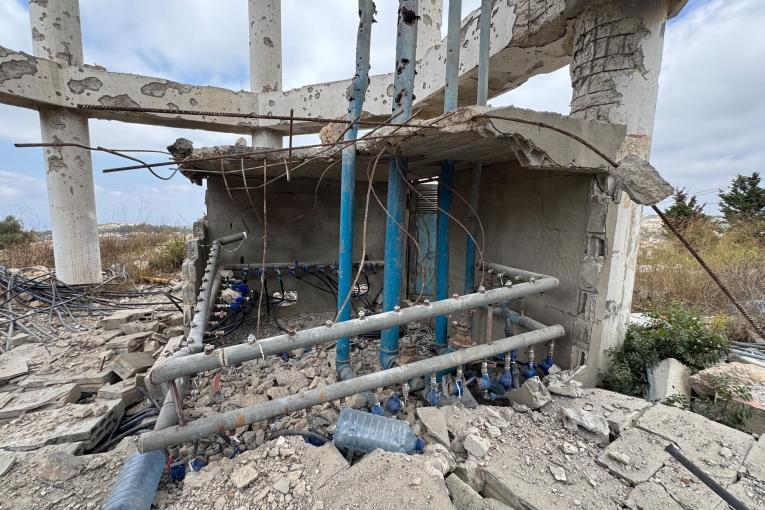 L'installation hydraulique située sous le réservoir du village de Yater, au Sud-Liban endommagée par une attaque israélienne.