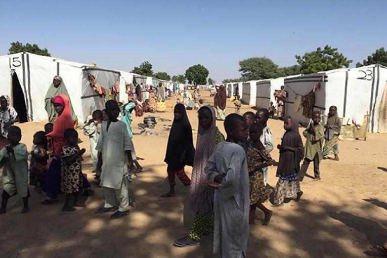 Dans l'un des camps de déplacés de Maiduguri en janvier 2016.