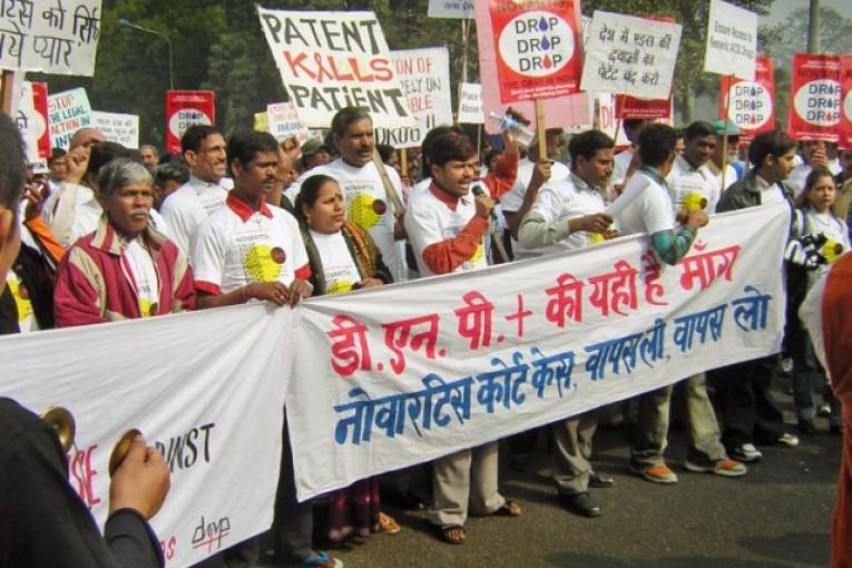 Une manifestation contre Novartis à New Dehli en Inde en 2007.