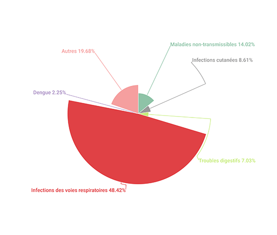 Principaux motifs de consultations dans les centres de santé soutenus par MSF (2019).