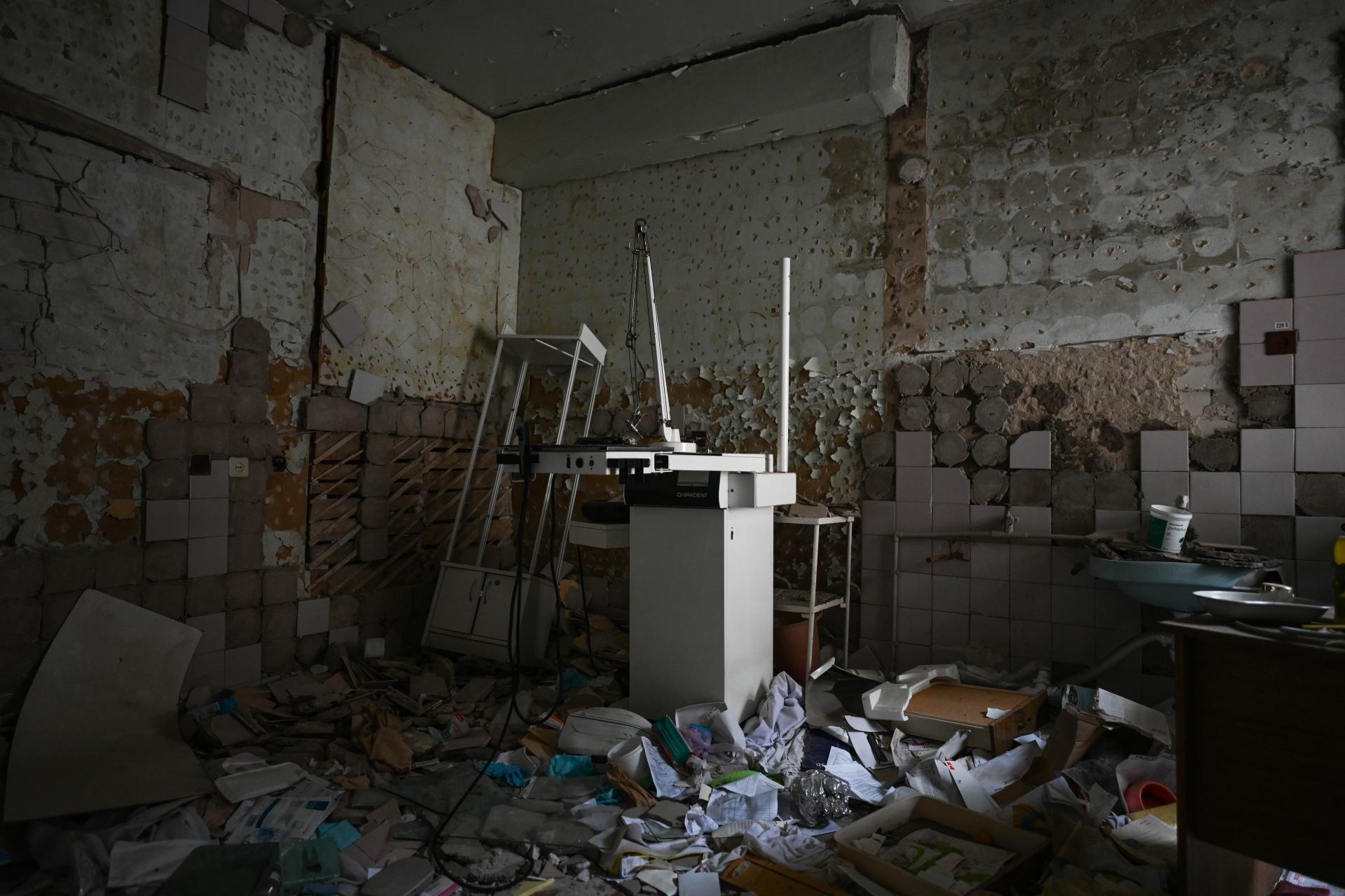 Un hôpital détruit à Lyman, dans la région de Donetsk. Ukraine. Février 2023.