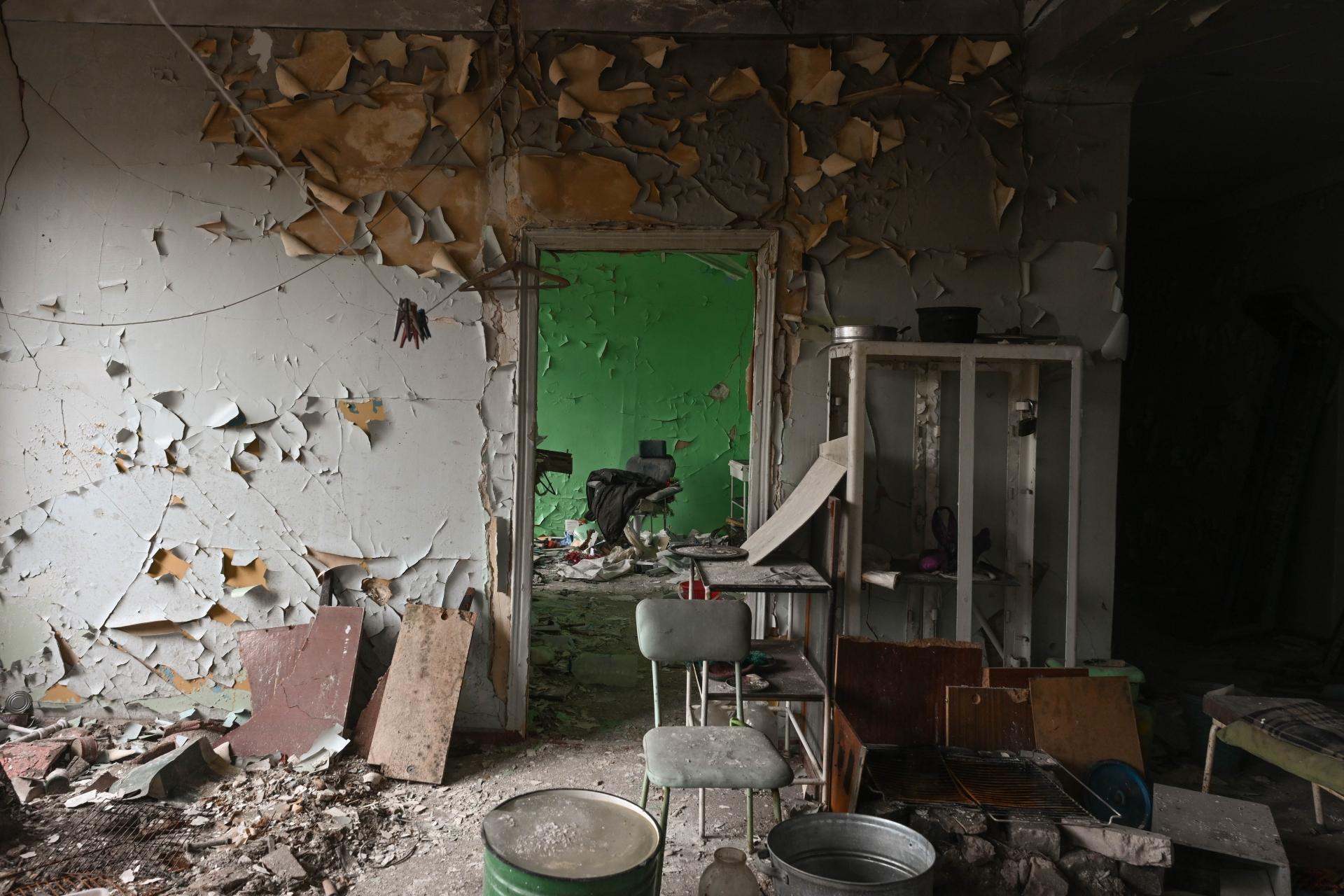 Un hôpital détruit dans à Lyman, dans la région de Donetsk. Ukraine. Février 2023.