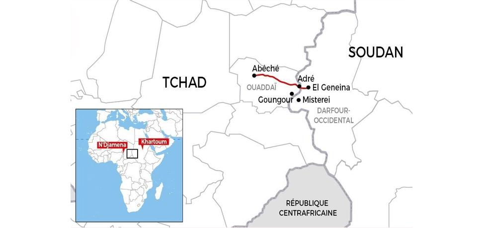 Carte du trajet entre El-Geneina et Adré