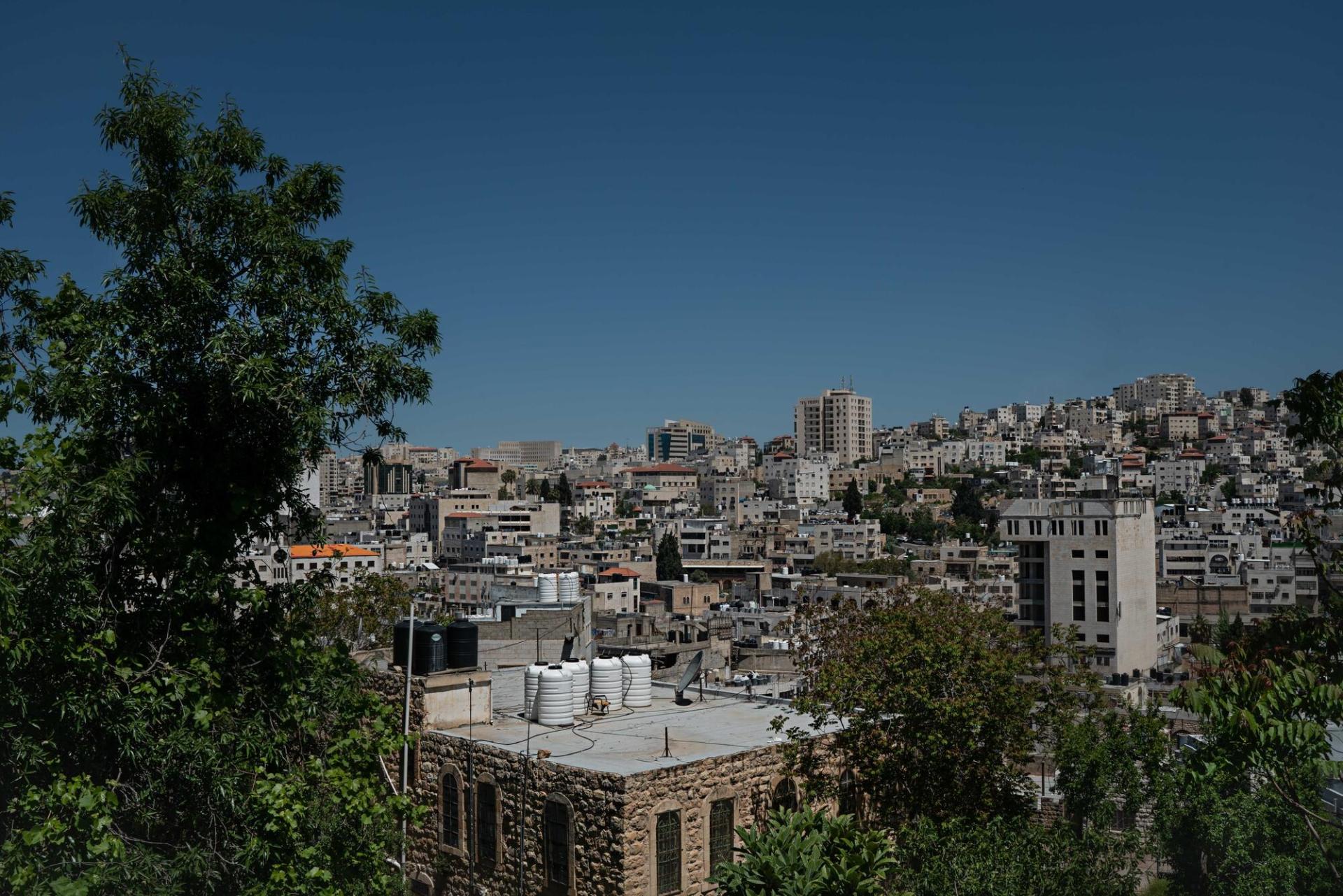 Vue du quartier de Tel Rumeida à Hébron en mai 2023. Cisjordanie.
