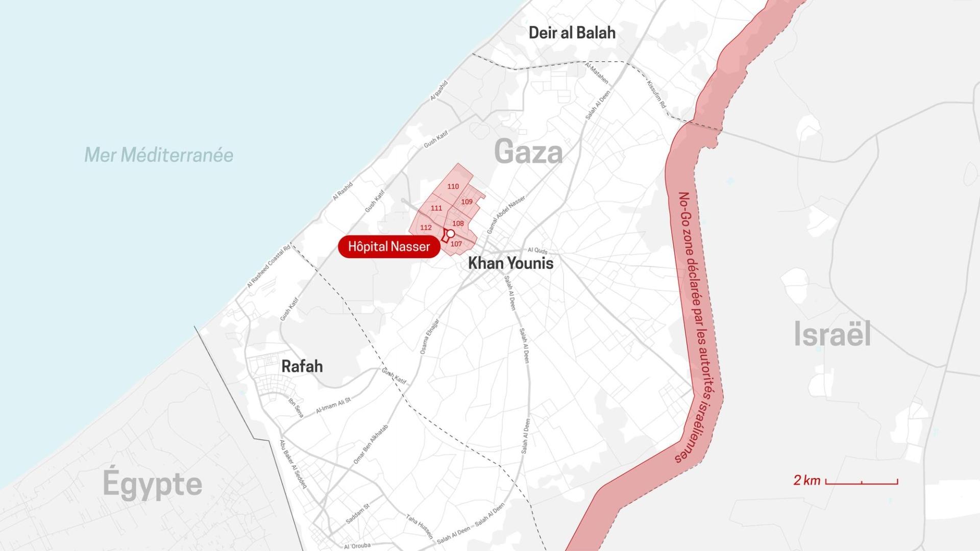 Carte du sud de Gaza