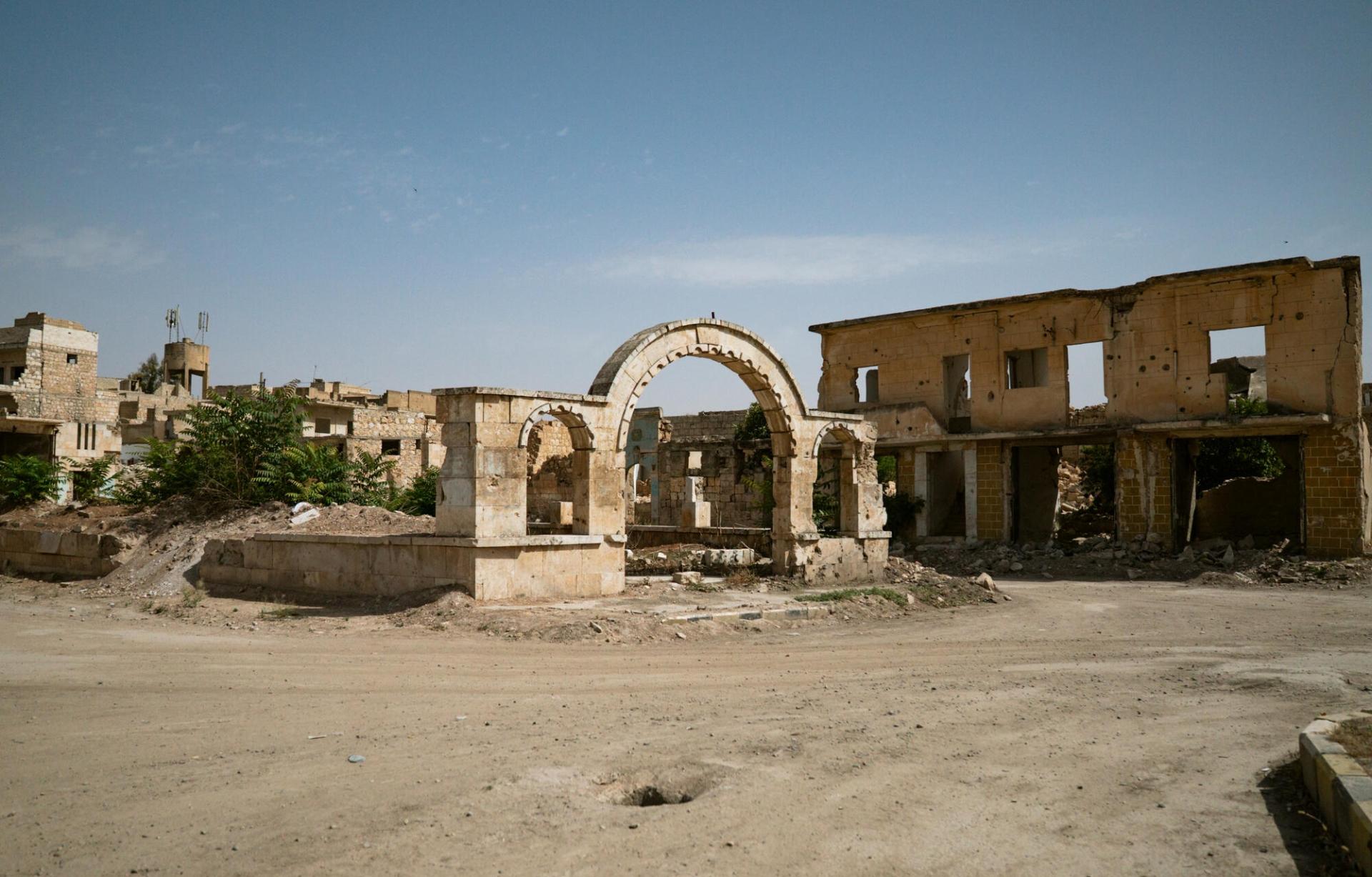 Vestiges de bâtiments détruits dans l'est d'Alep, en Syrie.