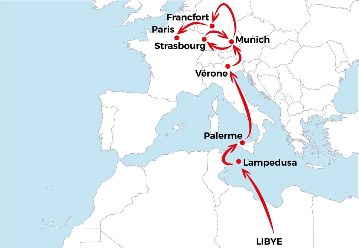 Deuxième partie du voyage d'Asad depuis la Libye jusqu'à Paris.
© MSF - Janvier 2019