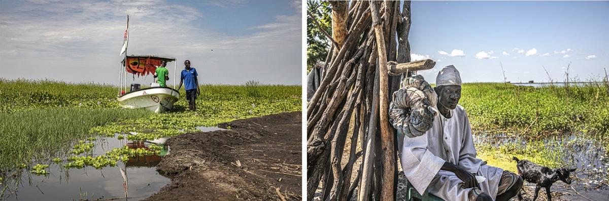 Gatlak Ngut Chang (droite)&nbsp;est l'un des nombreux déplacés vivant à Wechkoari, à une heure de bateau d'Ulang. Son village, Wechlita, a été inondé et il a perdu tous ses biens, son bétail et ses récoltes. Il a été contraint de déménager avec toute sa famille et a trouvé refuge chez l’un de ses proches.
 © Nicola Flamigni/MSF