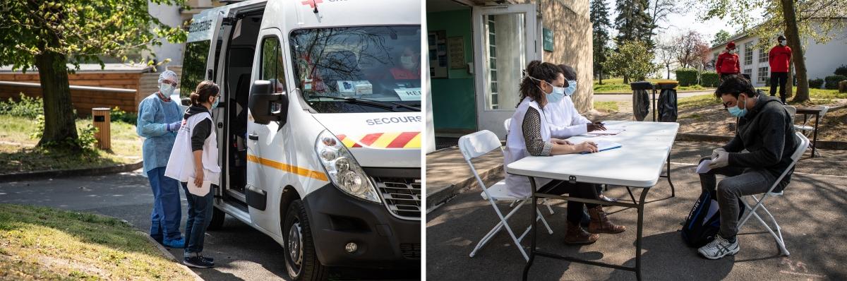 Les admissions se font devant l'entrée du centre Covid+.
 © Agnes Varraine-Leca/MSF