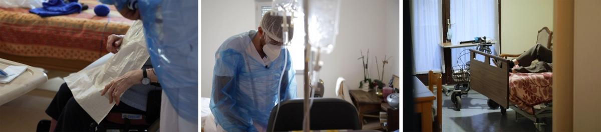 Images extraites du documentaire&nbsp;«&nbsp;Ehpad, seuls face au coronavirus&nbsp;», réalisé en décembre 2020 lors des interventions MSF dans le sud de la France.&nbsp;
 © Armelle Loiseau