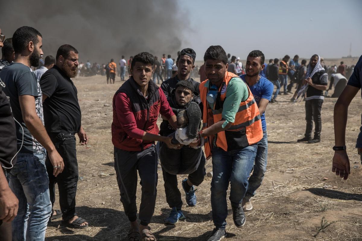 Manifestation contre l'ouverture de l'ambassade israélienne à Jérusalem. Bande de Gaza. 14 mai 2018.
 © Laurence Geai