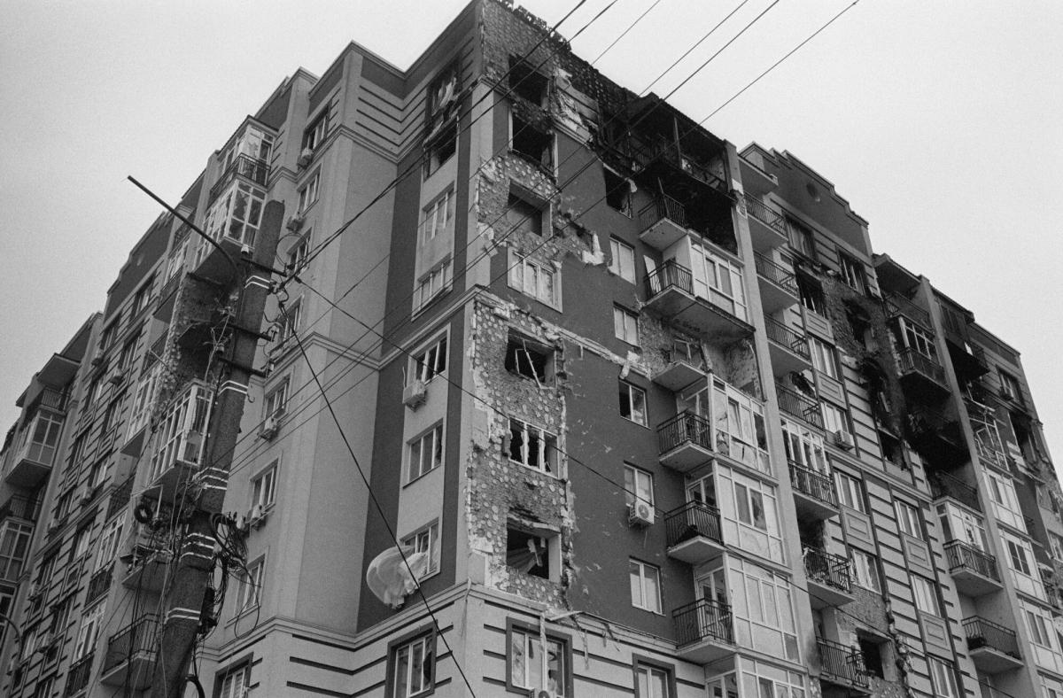 Les violents combats ont causé des dommages importants à de nombreux bâtiments de Hostomel.
 © Alexander Glyadyelov