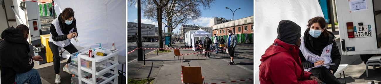 Une clinique mobile MSF déployée à Porte de la Villette à Paris en mars 2021.
© Agnes Varraine-Leca/MSF