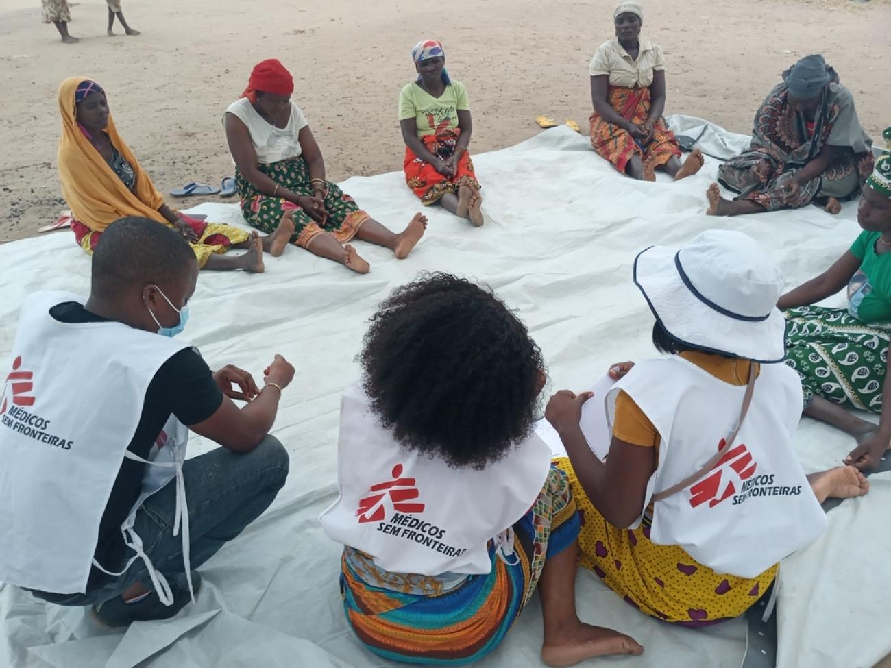 Members of a cultural group of MSF as part of the mental health programme, during a session in Metuge, Cabo Delgado province of Mozambique