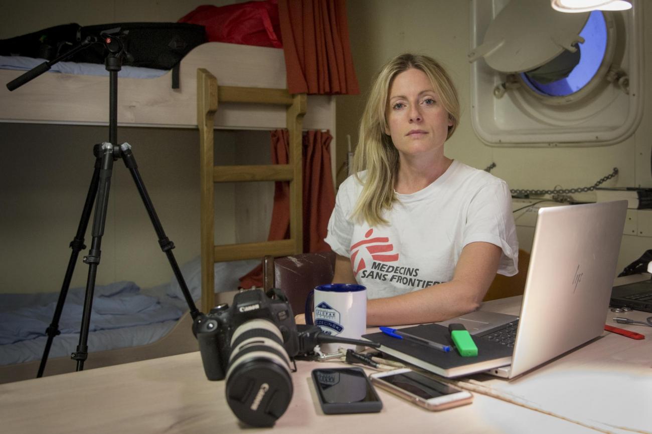 Hannah Wallace Bowman, responsable des communications MSF à bord de l'Ocean Viking. 2019.