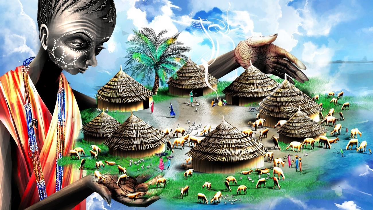 La description du village de Mallodin, faite par Chacha, la mère de Laito. Soudan du Sud.
© Ella Baron