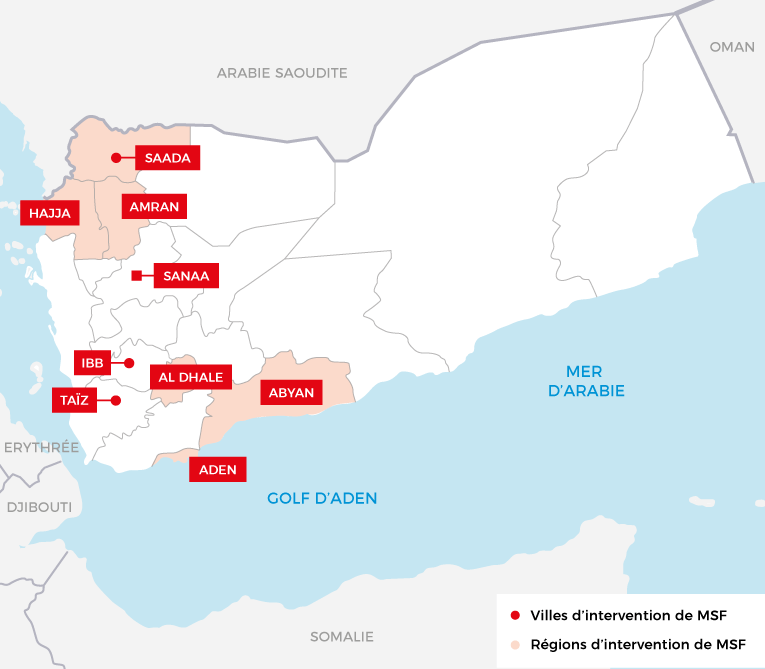 Carte intervention MSF au Yémen rapport international 2016. DEF