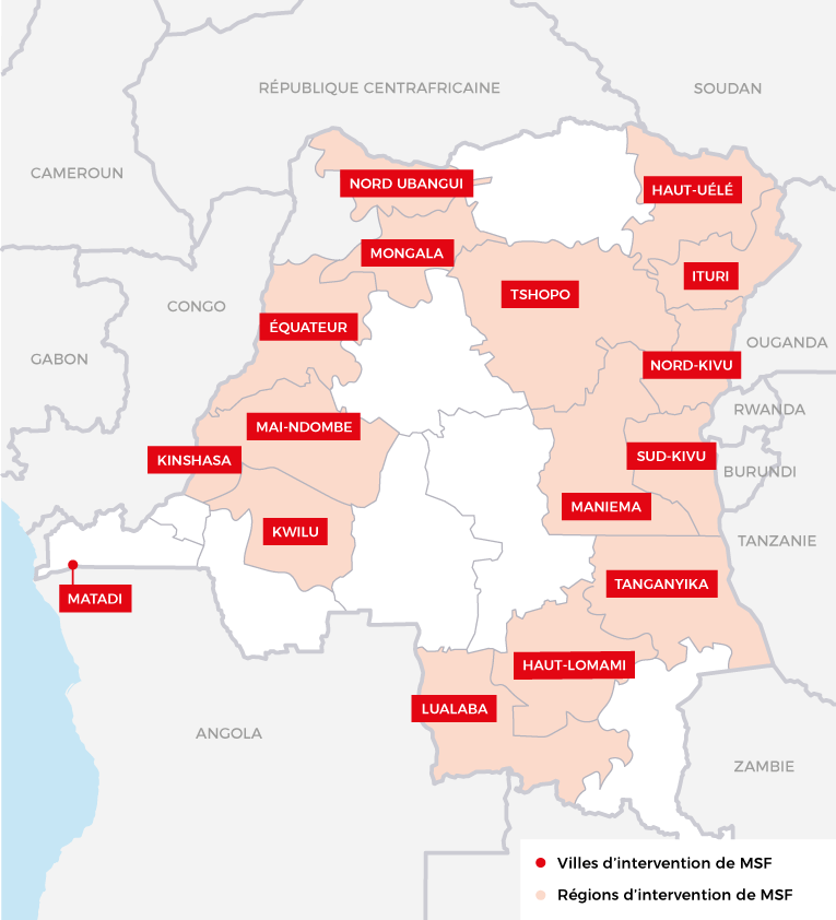 Les principales régions d’intervention de MSF RDC 2016