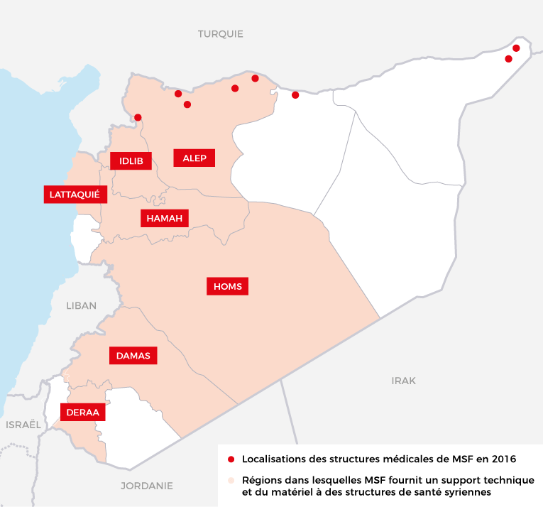 Carte Syrie interventions MSF 2016 rapport international.
