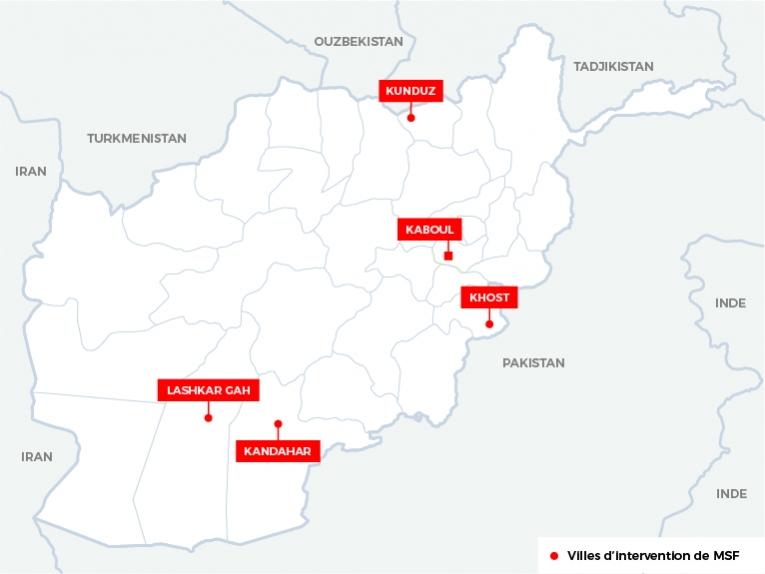 Principales interventions de Médecins Sans Frontières en Afghanistan.