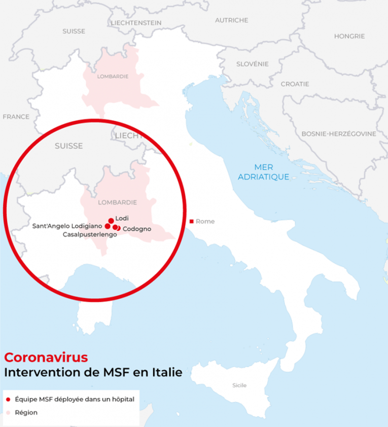 Activités de MSF en Italie, Lombardie au 17 mars 2020
 © MSF