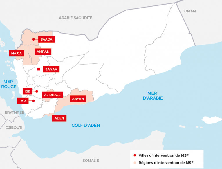 Carte des activités de MSF au Yémen - décembre 2018