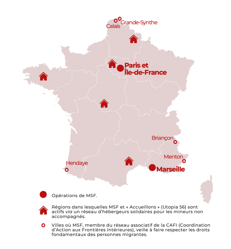 Principales interventions MSF en France en 2020. 