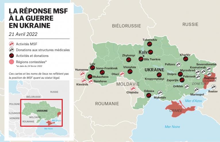 Carte des activités de MSF en Ukraine
 © MSF/Jorge Montoya