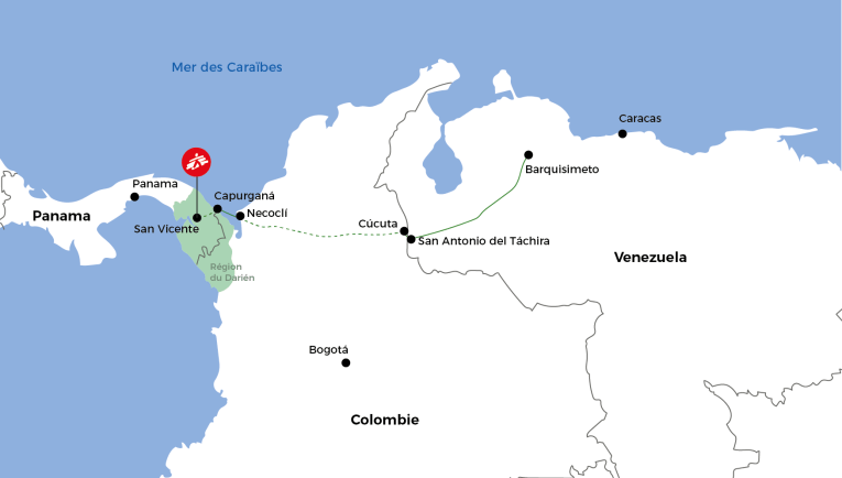 Le parcours d'Ana, depuis Barquisimeto au Venezuela, jusqu'à San Vicente, au Panama.
© MSF